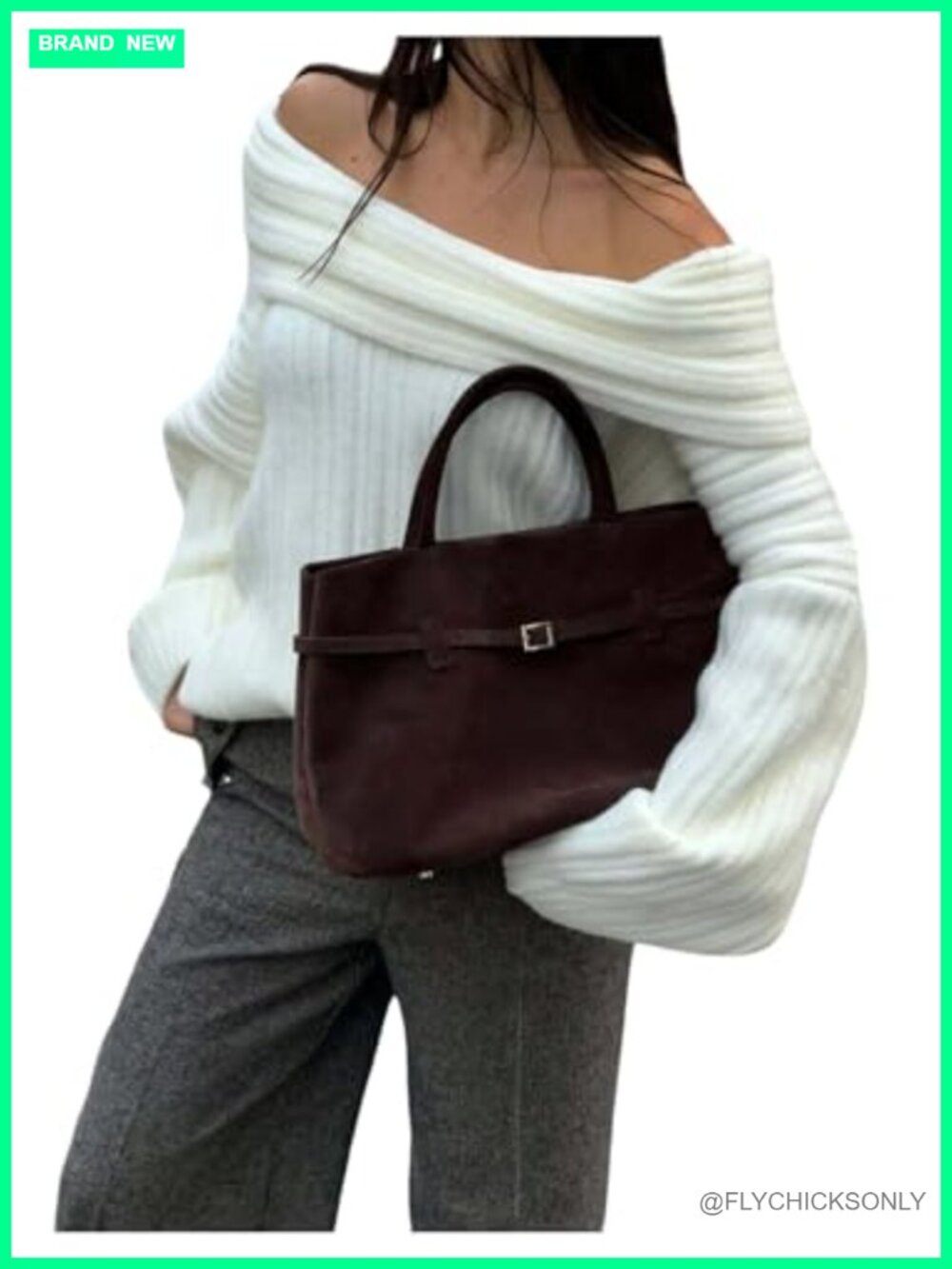 Off Shoulder Chunky Knit Oversized Sweater Loose Fit Long Sleeve Pullover